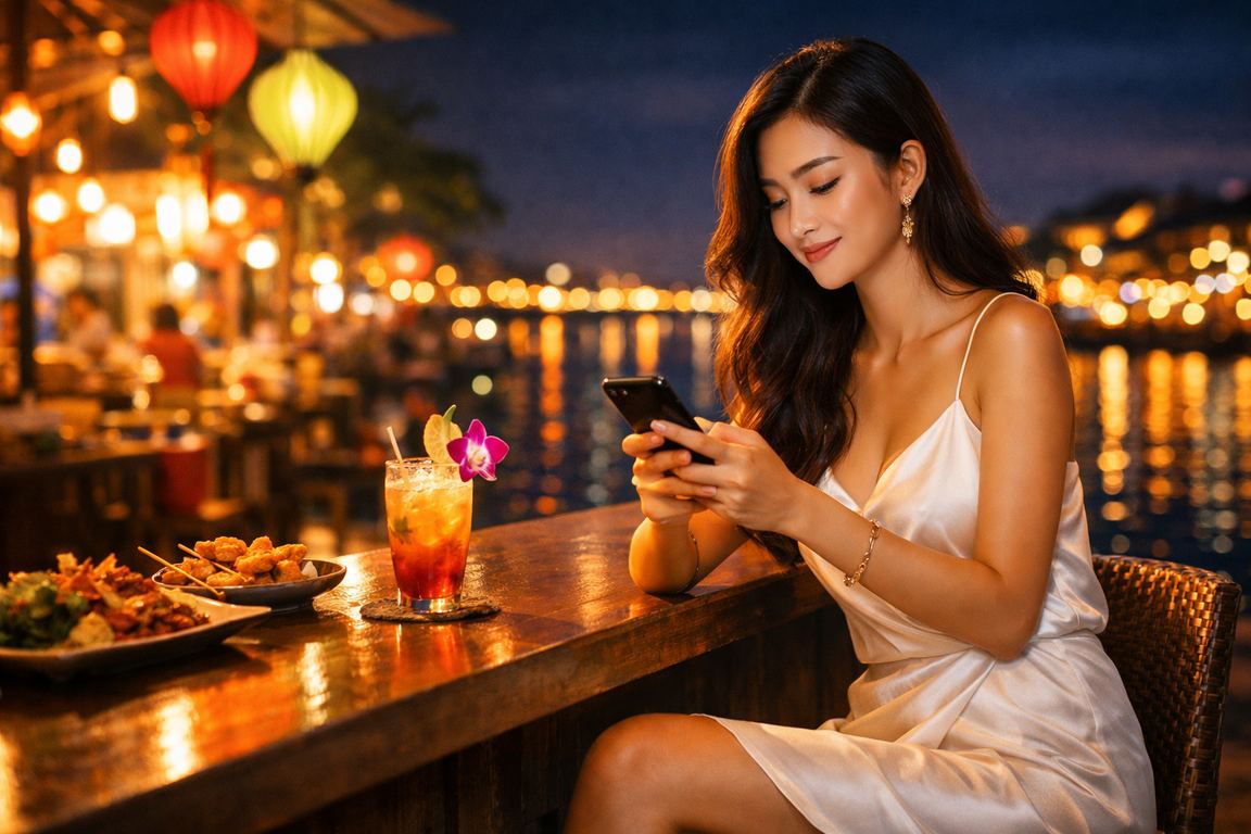 Truy cập m3p trên di động tại chợ đêm Mekong